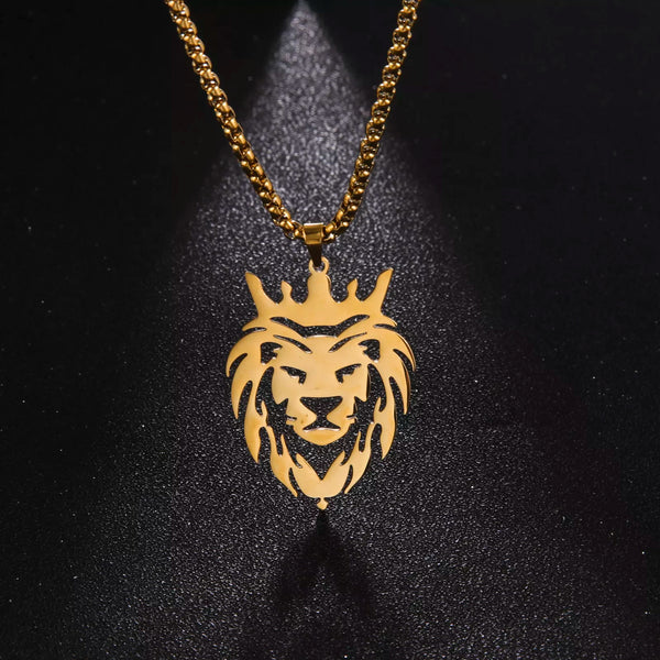 Lion with King Crown Necklaces for Men Boys